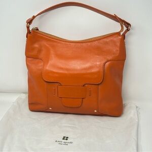 Kate Spade Paige Savona Leather Shoulder Bag Rust Orange Hobo Tote